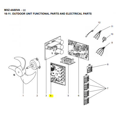 Placa control unidad exterior MITSUBISHI ELECTRIC MXZ-4A80VA-E2 270606 T2W0A3451