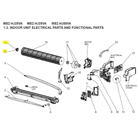 Cojinete turbina unidad interior MITSUBISHI ELECTRIC modelo MSZ-HJ25/35/50VA-E1-E2