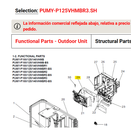 Placa filtro de ruido exterior MITSUBISHI ELECTRIC modelo PUMY-P125VHMBR32 272349 R01E22346