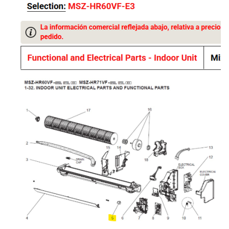 MOTOR LAMA PLÁSTICO SPLIT INT. MSZ-HJ60VA-E3 E22N87303 473597