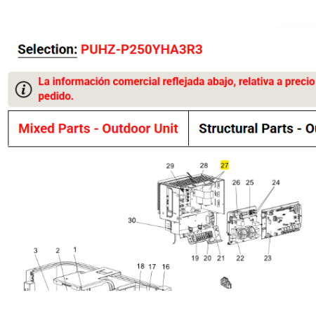 Condensadores de arranque unidad exterior MITSUBISHI ELECTRIC modelo PUHZ-P250YHA3R3 209184 T7WE21255