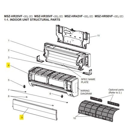 Carcasa T2W ECW 000 + tapa T2W ECY 010 de filtros unidad interior Mitsubishi MSZ-HR50VF-E7