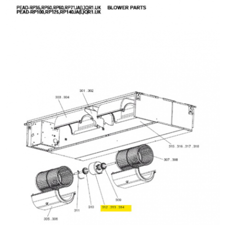 Motor ventilador unidad interior conductos MITSUBISHI ELECTRIC modelo PEAD-RP71JAR2.UK 232251 S70E70220
