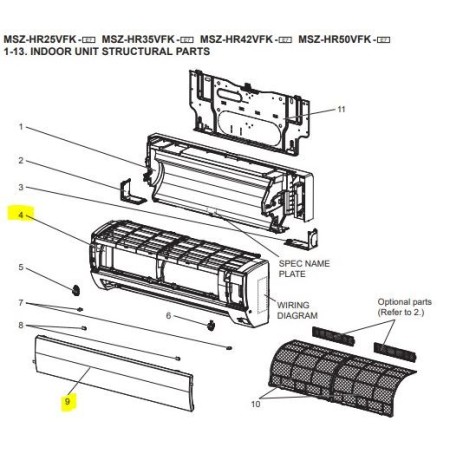 CARCASA + TAPA FILTROS INTERIOR MITSUBISHI MSZ-HR25VFK-E7