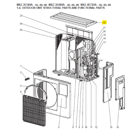 Tapa superior exterior MITSUBISHI ELECTRIC modelo MXZ-4E72VA-E2 E22819297 473543