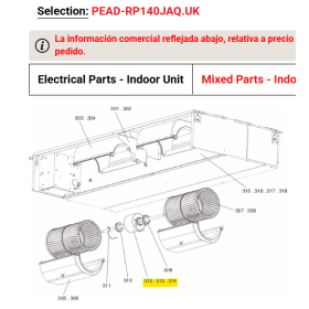 Motor ventilador unidad interior conductos MITSUBISHI ELECTRIC modelo PEAD-RP140JAQ.UK 232252 S70E80220