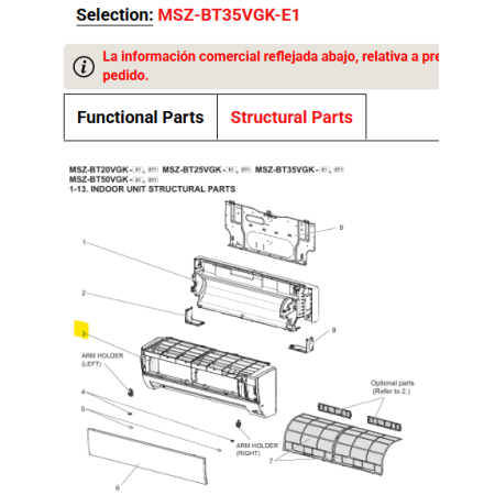 CARCASA DELANTERA SPLIT MISTUBISHI ELECTRIC MSZ-BT35VGK-E1 E2226K000