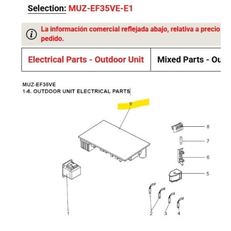 Placa inverter P.C BOARD exterior MITSUBISHI ELECTRIC modelo MUZ-EF35VE/E1