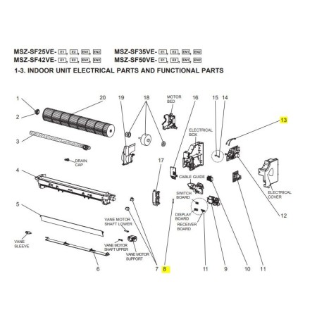 Sondas unidad interior MITSUBISHI ELECTRIC modelo MSZ-SF35VE3-E1
