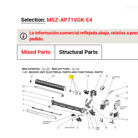 Motor ventilador unidad interior MITSUBISHI ELECTRIC modelo MSZ-AP71VGK E4 E2289F300