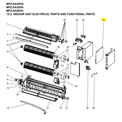 PLACA CONTROL SUELO-TECHO INTERIOR P.C. BOARD MITSUBISHI MFZ-KA50VA E4 221345 T2W2L4450